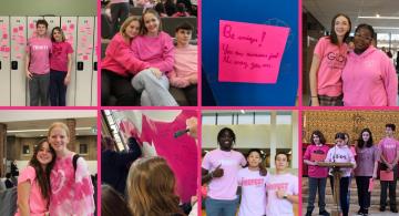 Images of students wearing pink shirts