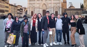 Students in front of the Basilica of Santa Croce in Florence