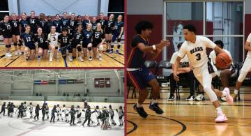 Collage with hockey, volleyball and basketball photos