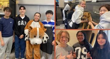 Students taking part in a charity dog wash